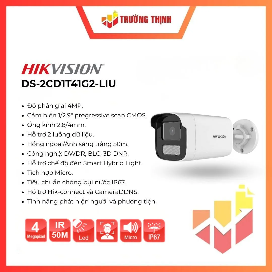 Camera IP 4MP thân trụ Hikvision DS-2CD1T41G2-LIU