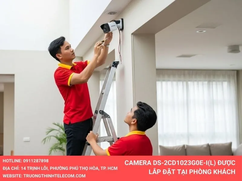 Camera DS-2CD1023G0E-I(L) được lắp đặt tại phòng khách