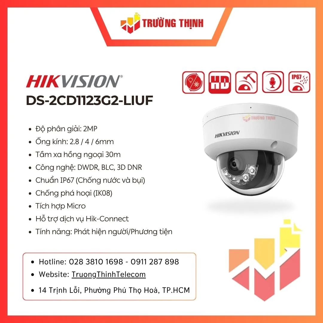 Camera bán cầu IP 2MP HIKVISION DS-2CD1123G2-LIUF