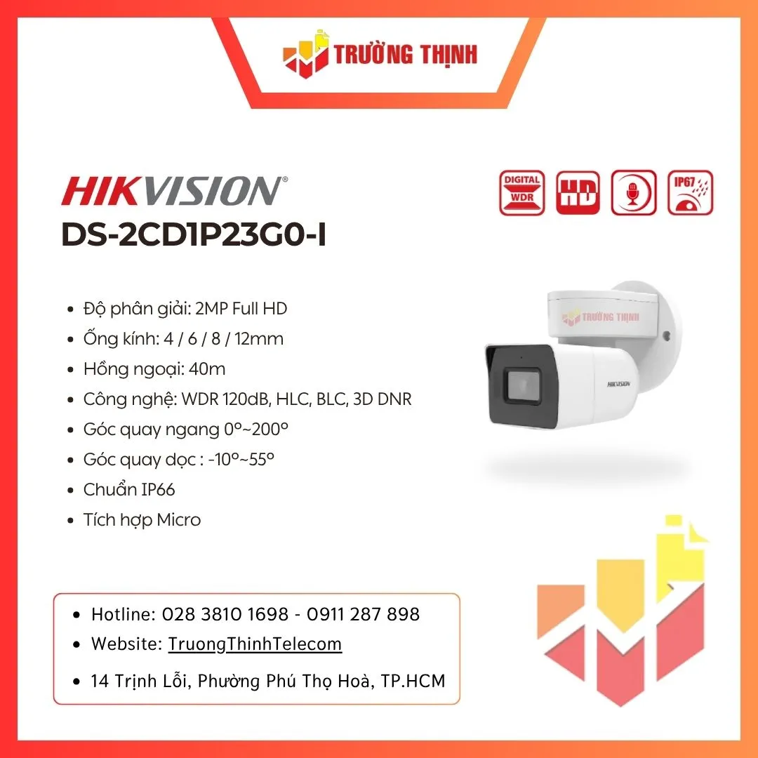 Camera quay quét IP 2MP HIKVISION DS-2CD1P23G0-I