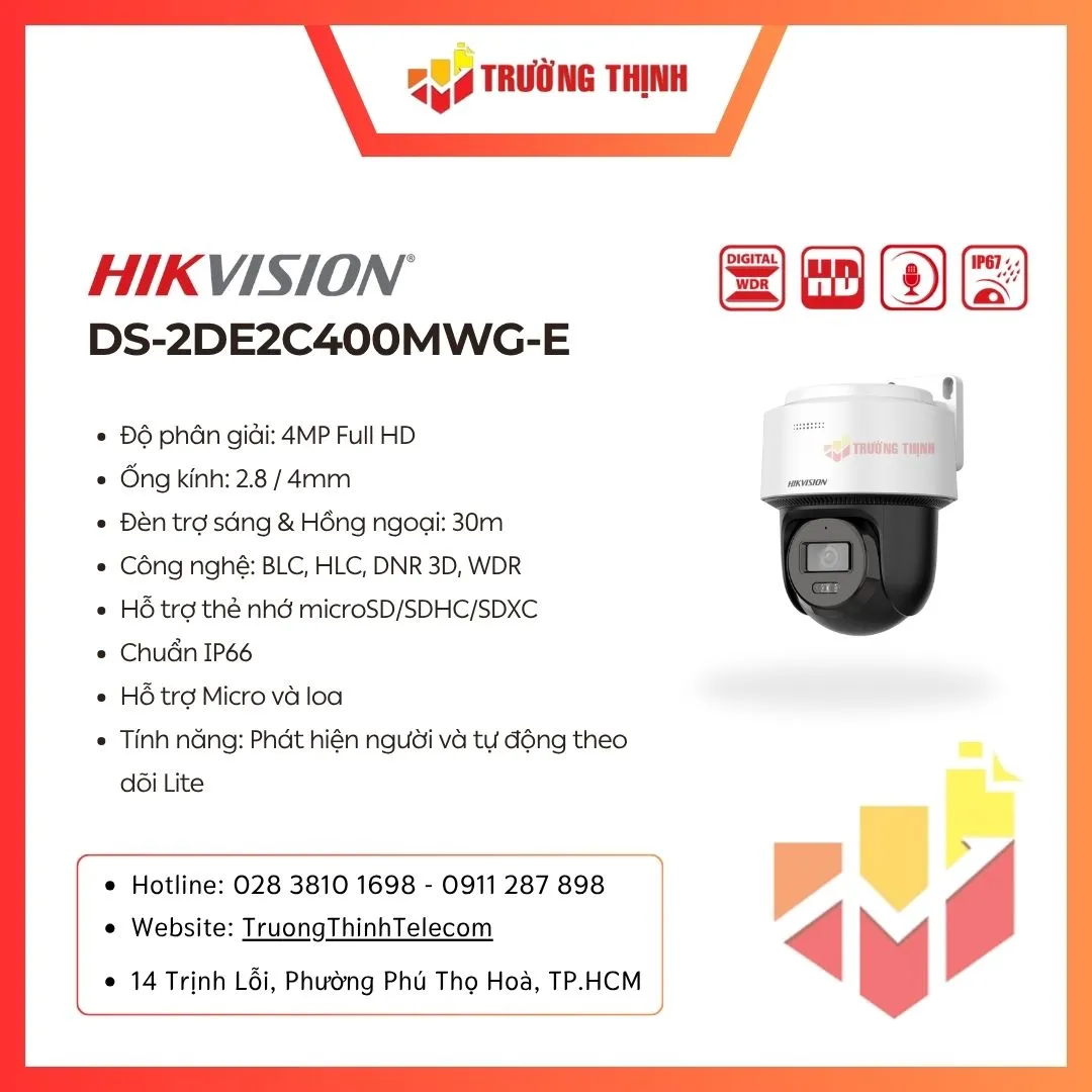 Camera PT Mini Hikvision 4MP DS-2DE2C400MWG-E Smart Hybird Light