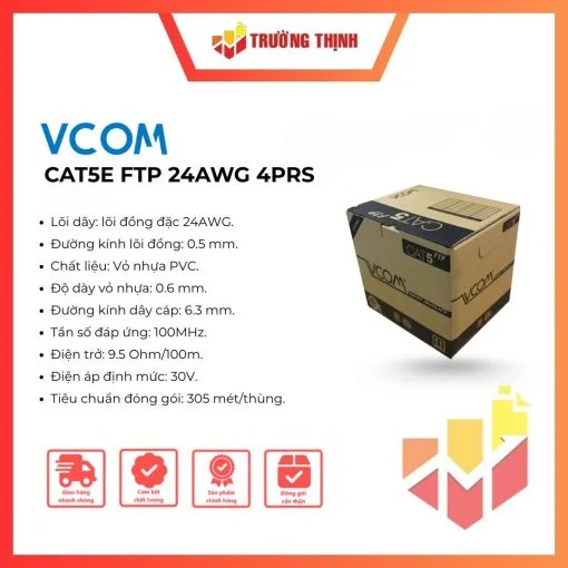 Cáp mạng VCOM CAT5E FTP vỏ PVC 4PRS (305m/Cuộn)