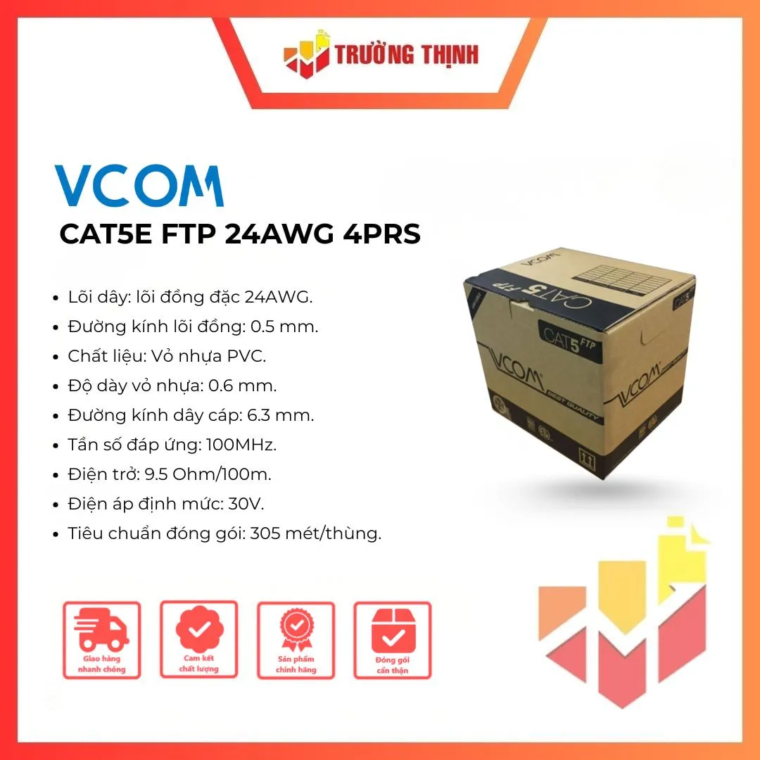 Cáp mạng VCOM CAT5E FTP vỏ PVC 4PRS (305m/Cuộn)