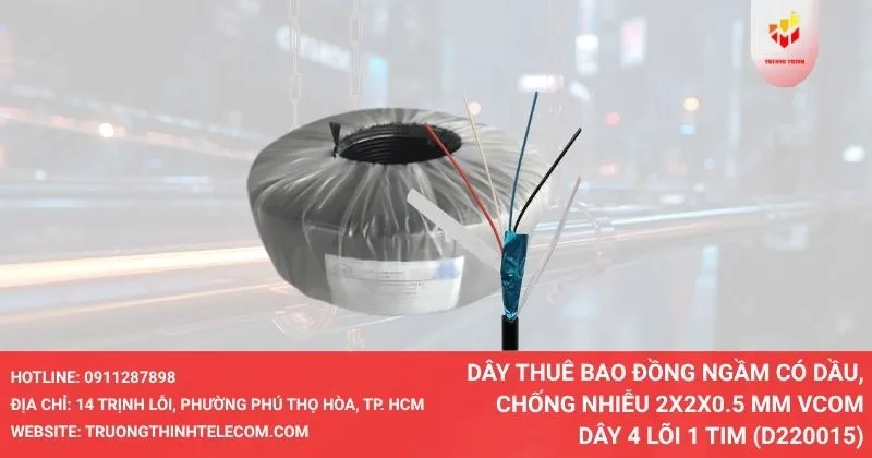 Dây thuê bao đồng ngầm có dầu, chống nhiễu 2x2x0.5 mm VCOM dây 4 lõi 1 tim (D220015)