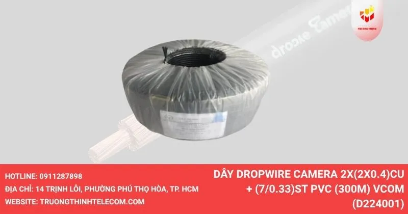 Dây Dropwire Camera 2x(2x0.4)Cu + (7/0.33)St PVC (300m) VCOM (D224001)