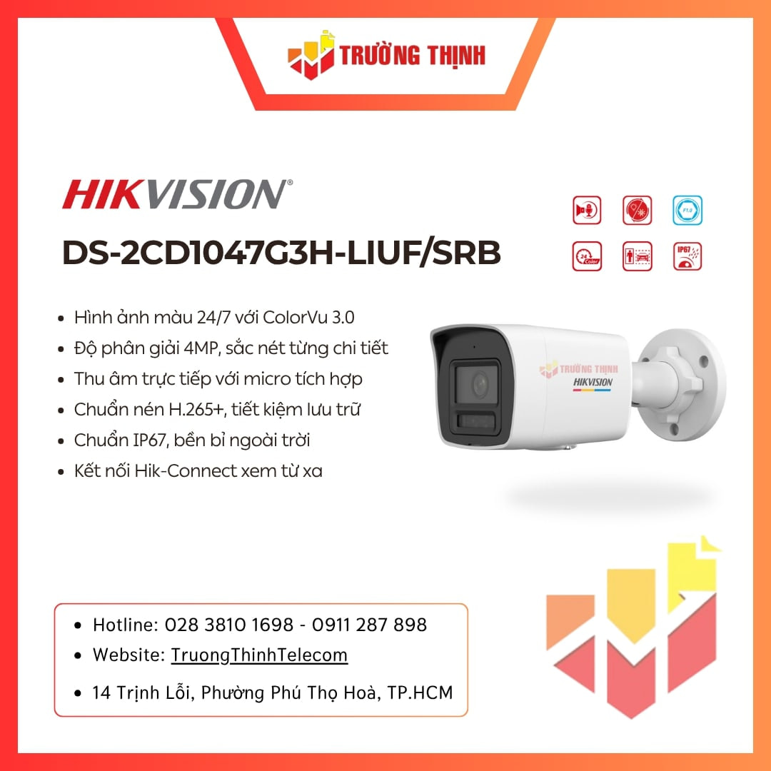 Camera Hikvision DS-2CD1047G3H-LIUF/SRB IP 4MP