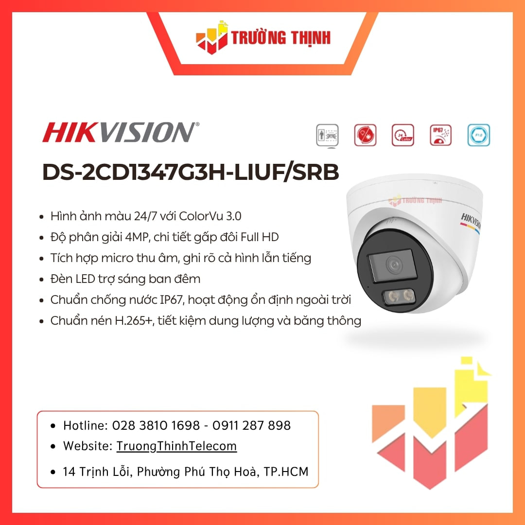 Camera Hikvision DS-2CD1347G3H-LIUF/SRB IP 4MP