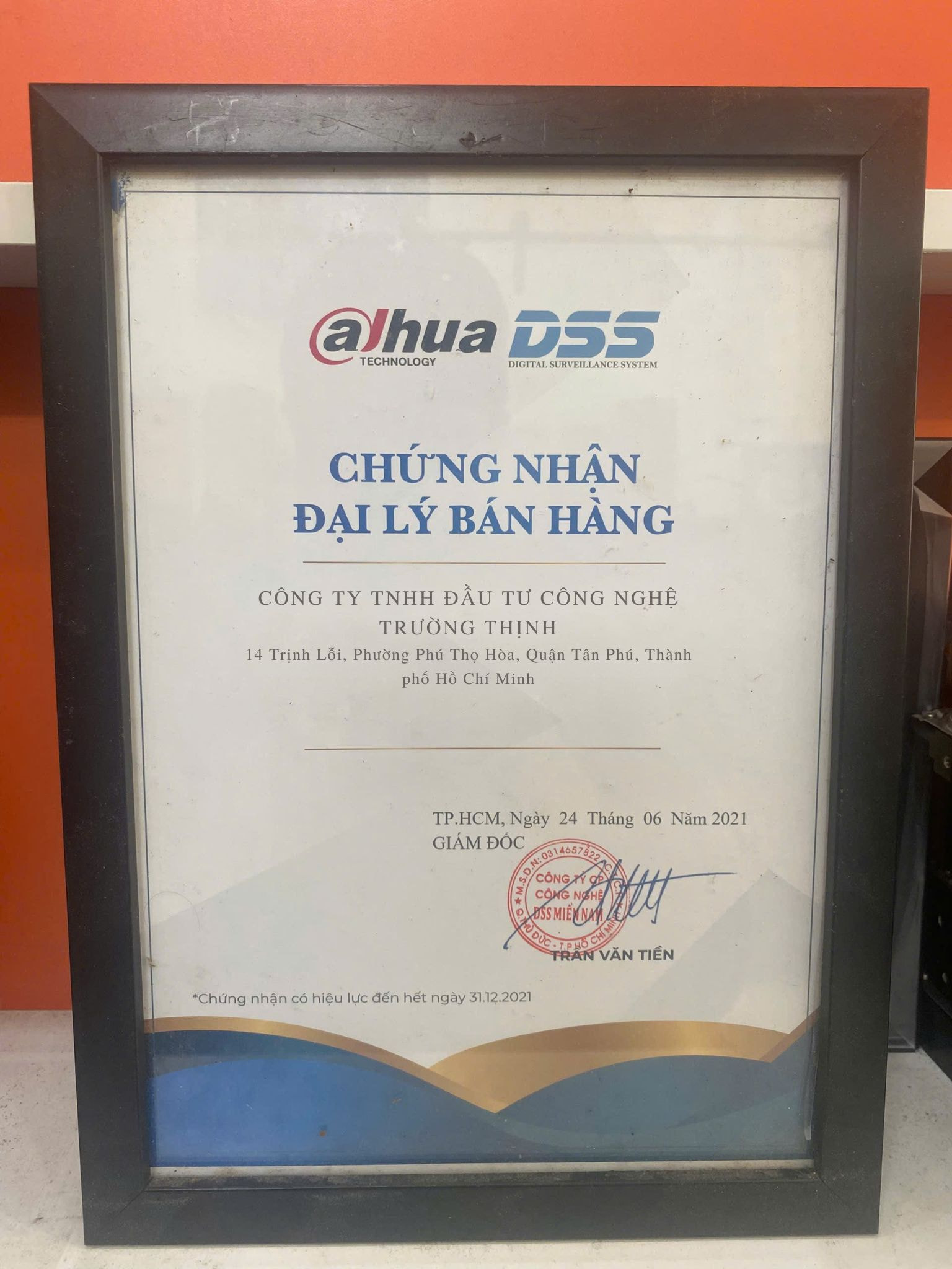 Chứng nhận phân phối Camera Dahua