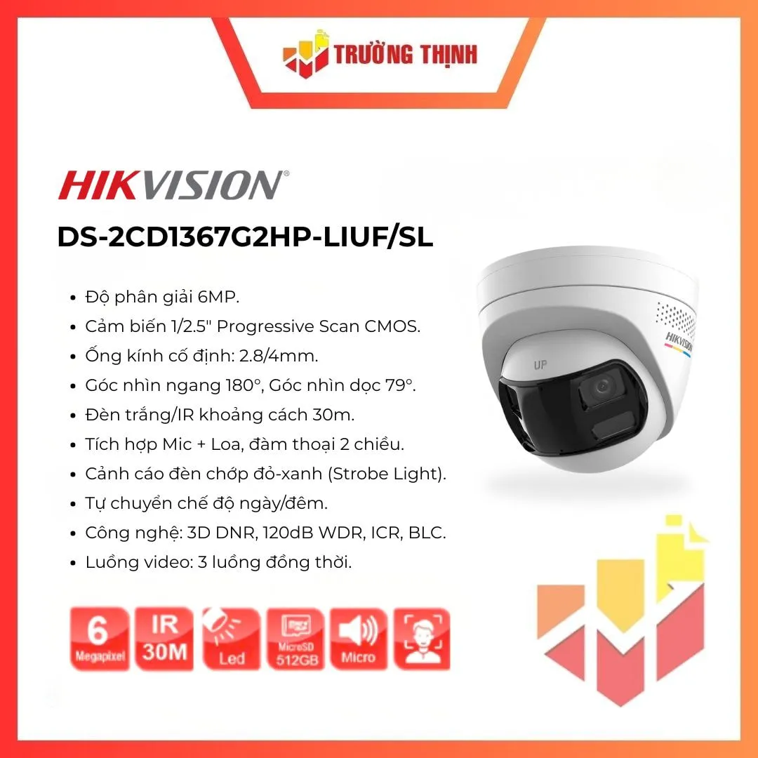 Camera Hikvision 6MP DS-2CD1367G2HP-LIUF/SL giá rẻ