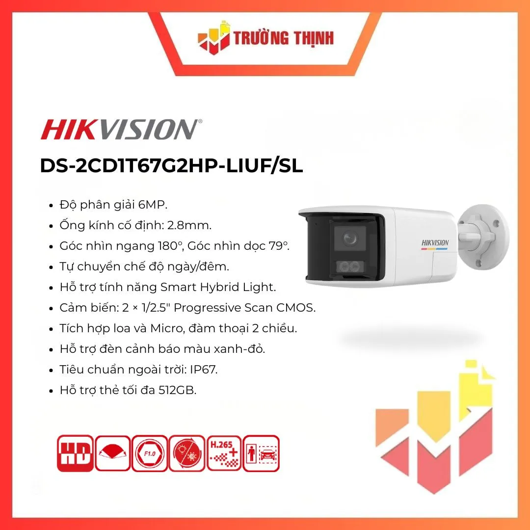 Camera IP Hikvision 6MP DS-2CD1T67G2HP-LIUF/SL