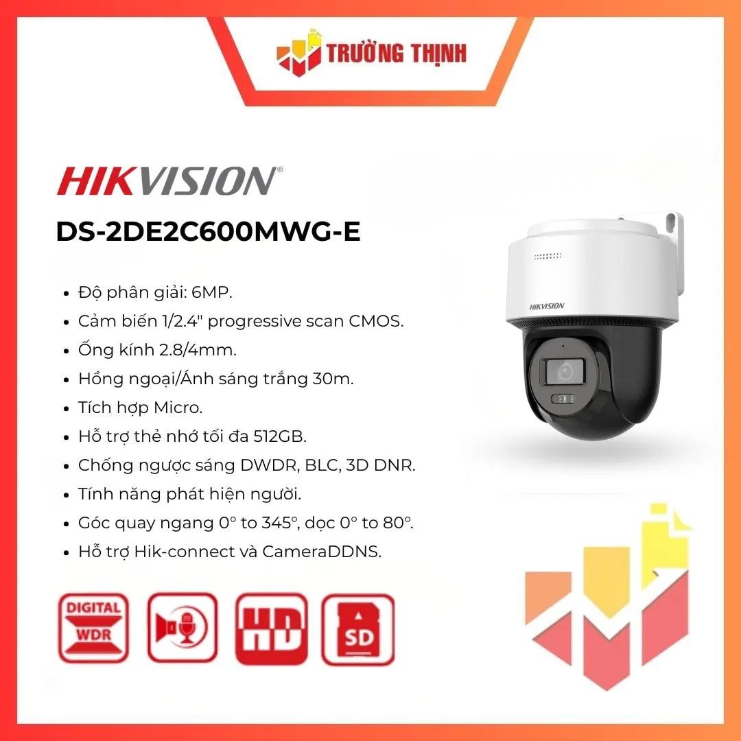 Camera IP Hikvision Mini PT 6MP DS-2DE2C600MWG-E