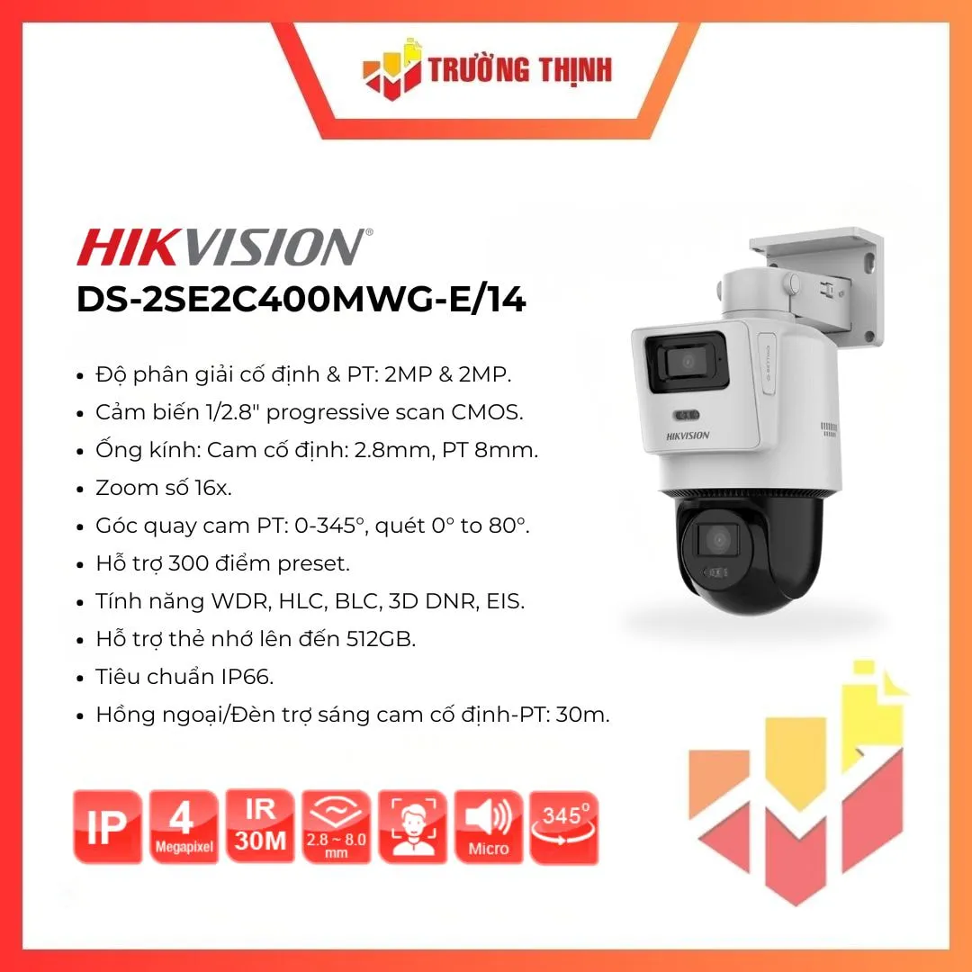 Camera IP PTZ 4MP Hikvision DS-2SE2C400MWG-E/14