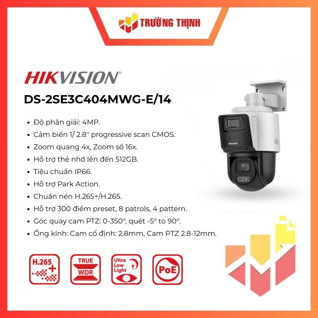 Camera IP PTZ Hikvision 4MP DS-2SE3C404MWG-E/14