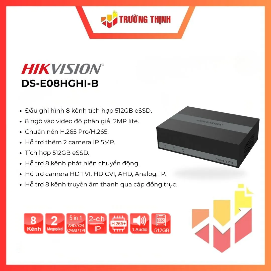 Đầu ghi hình 8 kênh Hikvision 512GB eSSD DS-E08HGHI-B