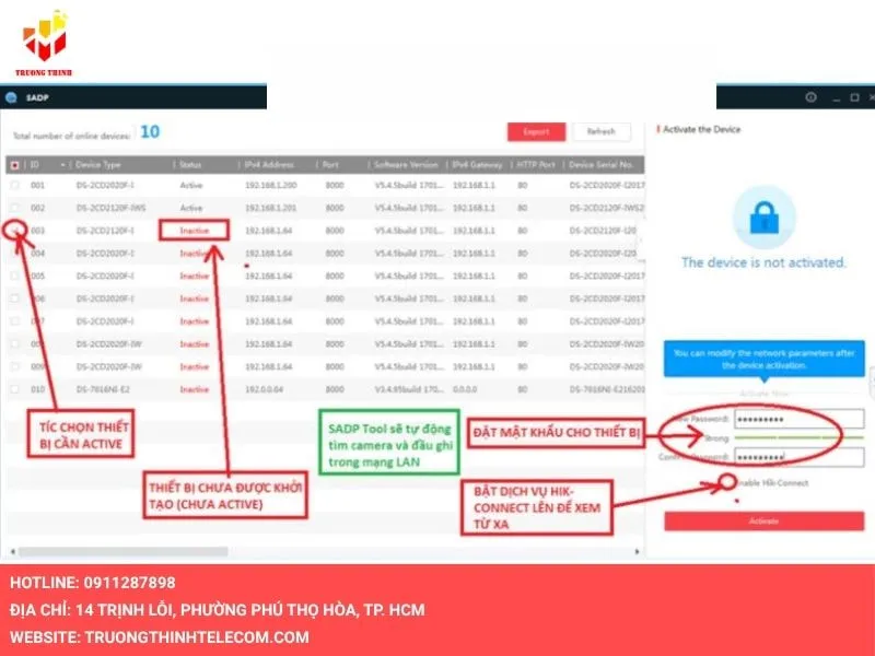 Kích hoạt thiết bị Hikvision bằng SADP Tool
