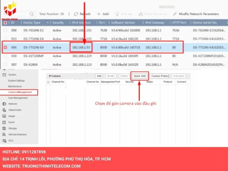 Nhấp vào camera cần đăng nhập