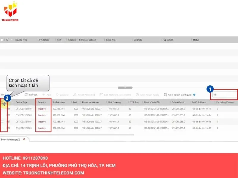 Tìm kiếm camera chưa kích hoạt