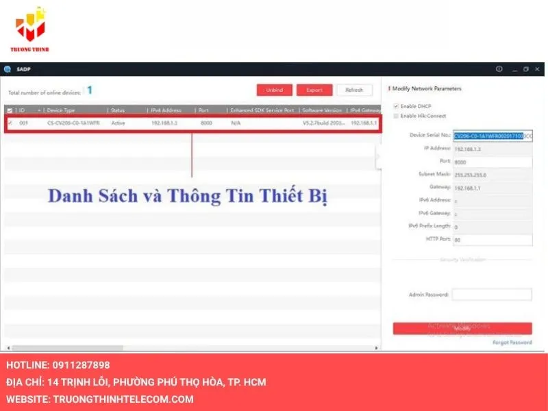 Tìm kiếm IP của thiết bị Hikvision