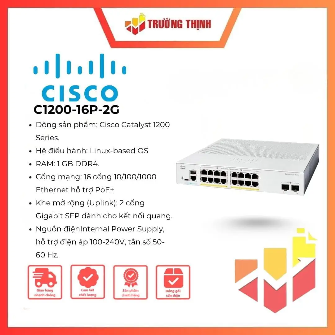 Switch Cisco Catalyst 1200 C1200-16P-2G 16 Port PoE+