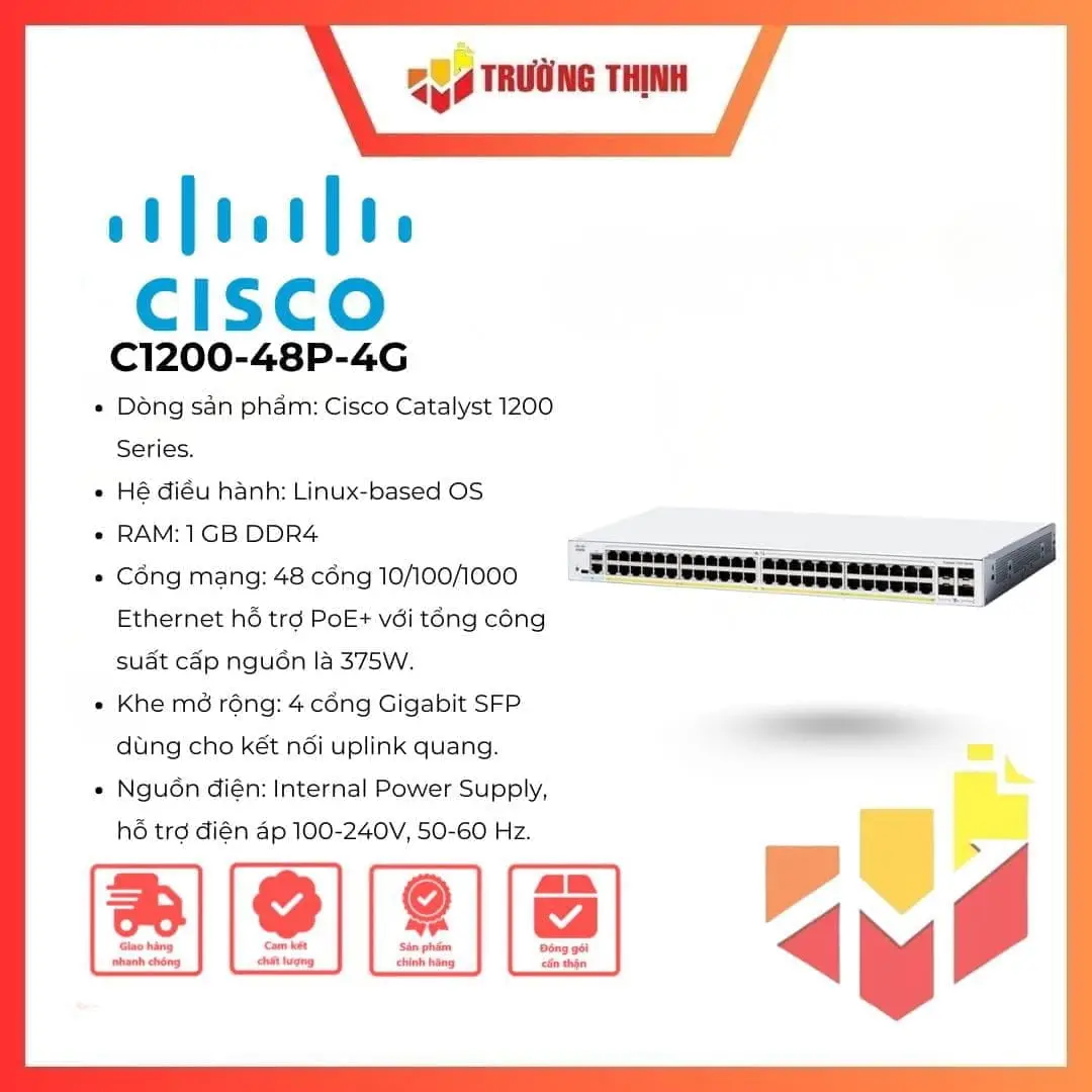 Switch Cisco Catalyst 1200 C1200-48P-4G 48 Port PoE+