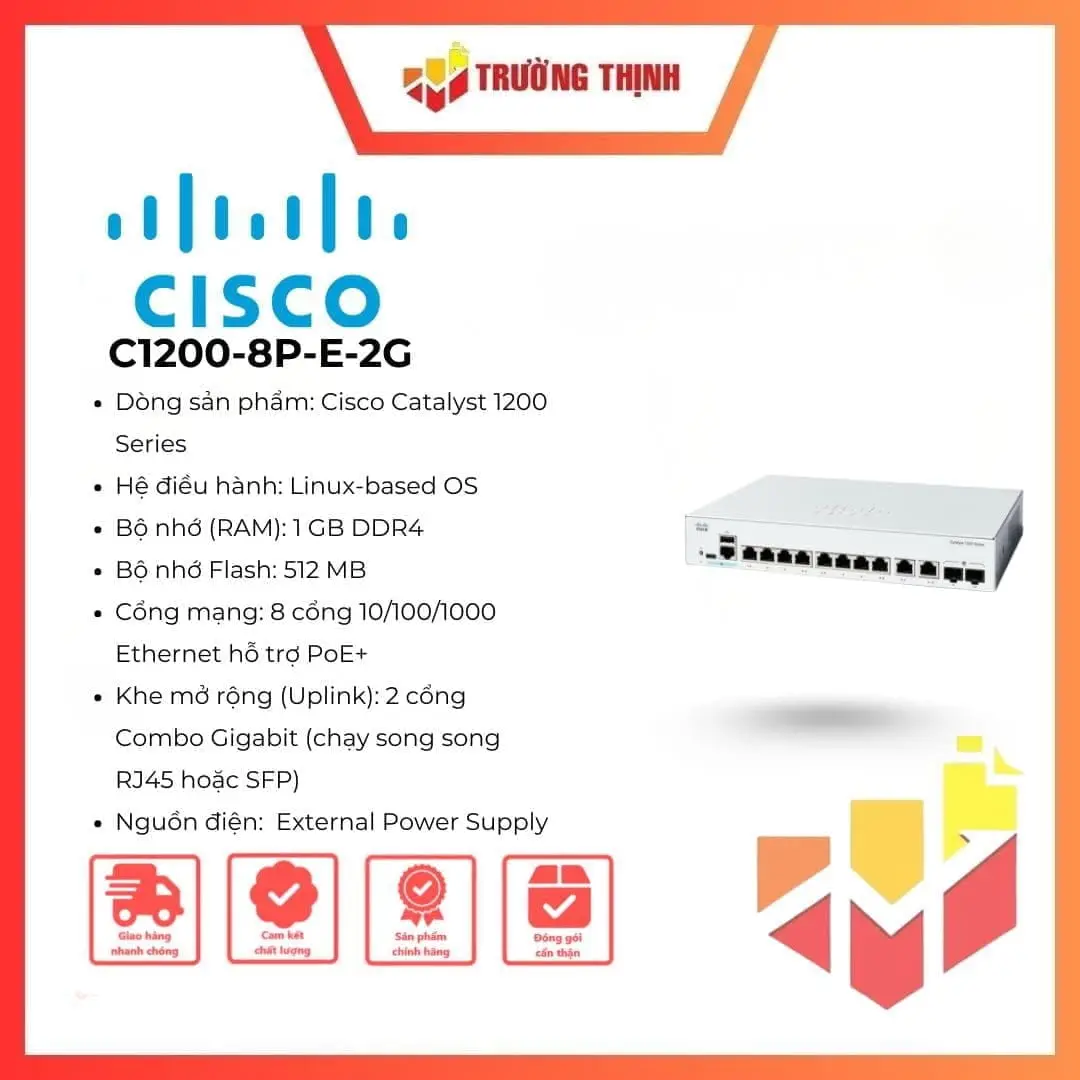 Switch Cisco Catalyst 1200 C1200-8P-E-2G 8 Port PoE+ (External PSU)