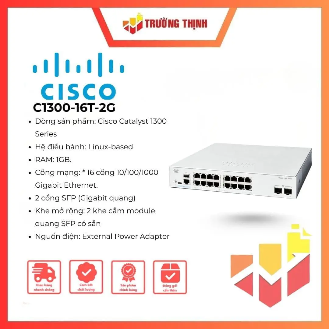 Switch Cisco Catalyst 1300 C1300-16T-2G 16 Port
