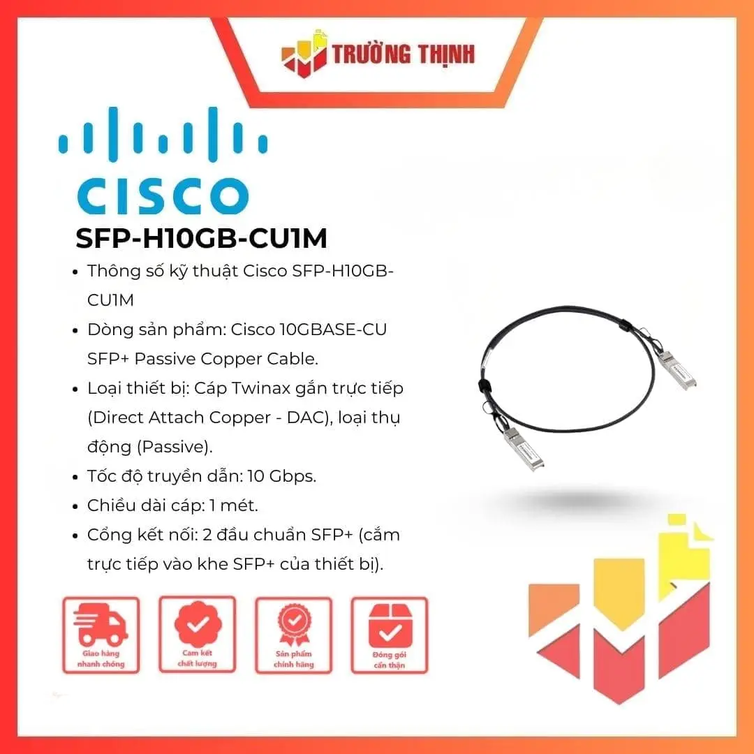 Cisco SFP-H10GB-CU1M 10G SFP+ Direct Attach Cable 1m