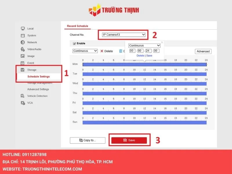 Bấm Schedule Settings