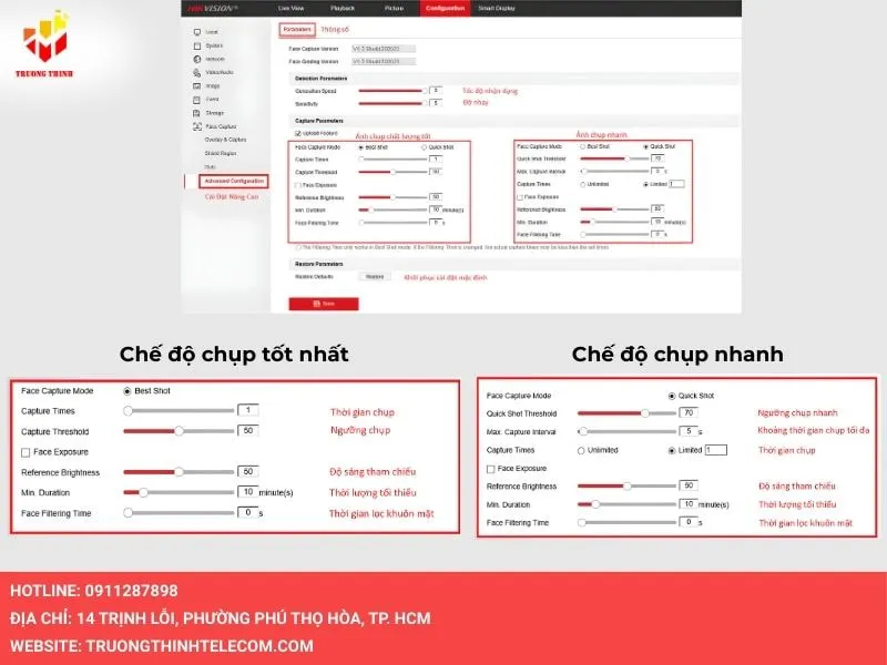 Cấu hình các thông số ảnh được chụp
