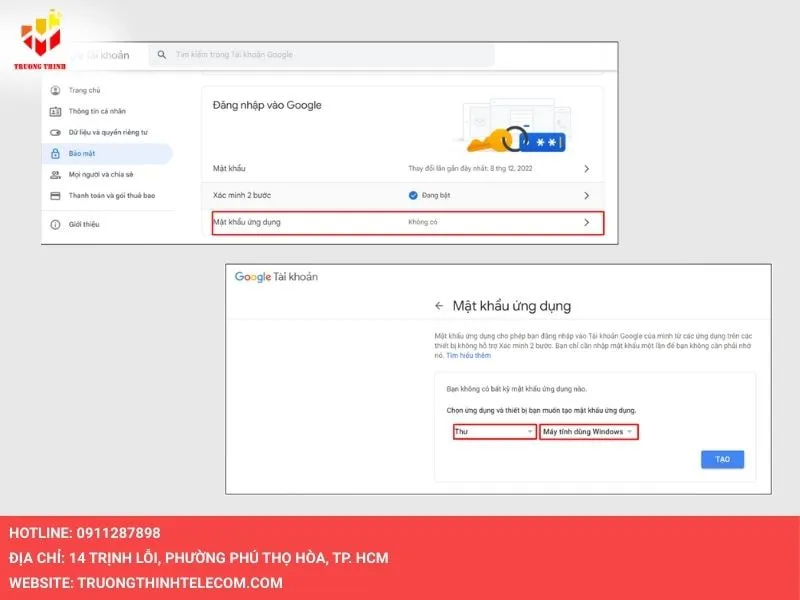 Chọn Mật khẩu ứng dụng