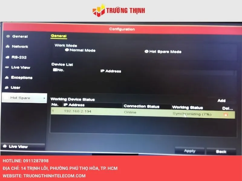 Dữ liệu sẽ tạm thời ghi vào đầu ghi NVR Hot Spare