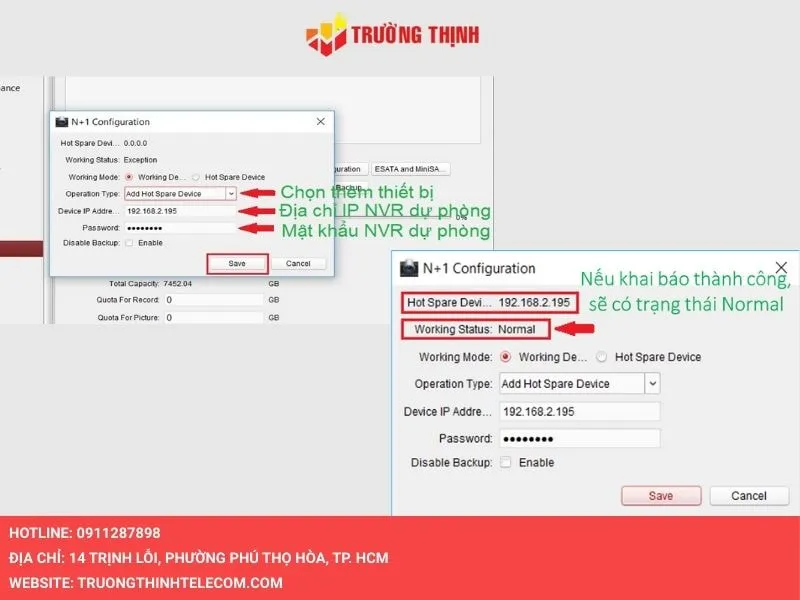 Khai báo thành công sẽ có trạng thái Normal