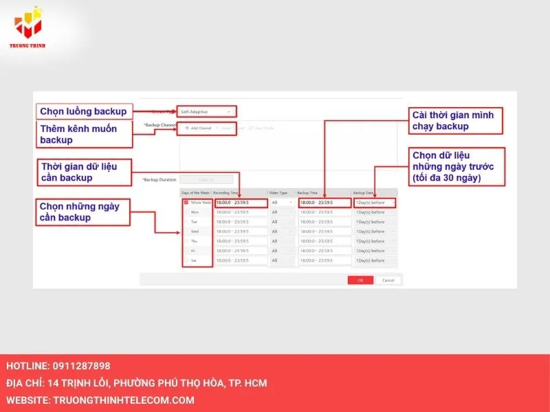 Thiết lập các thông số