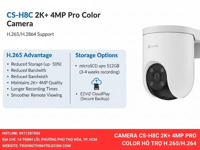 Camera CS-H8C 2K+ 4MP Pro Color hỗ trợ H.265/H.264