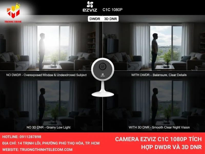 Camera Ezviz C1C 1080P tích hợp DWDR và 3D DNR