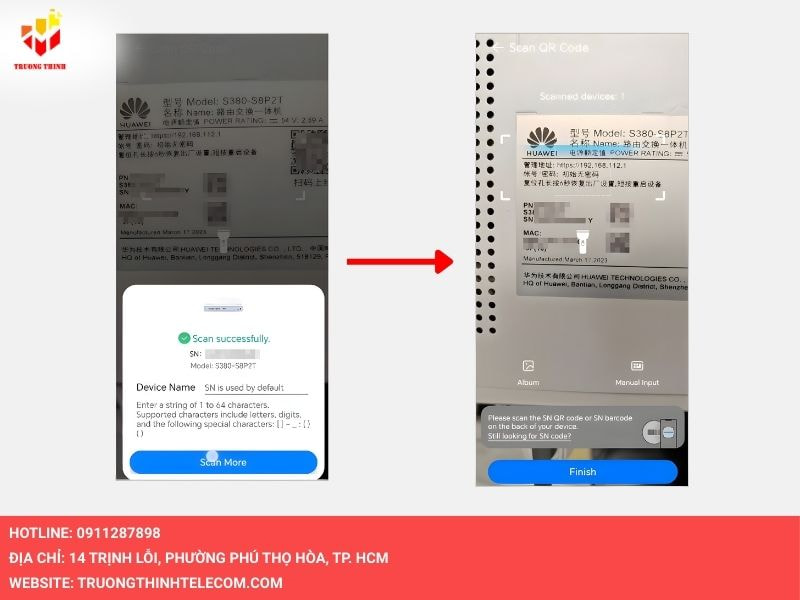 Quét mã QR SN ở mặt sau