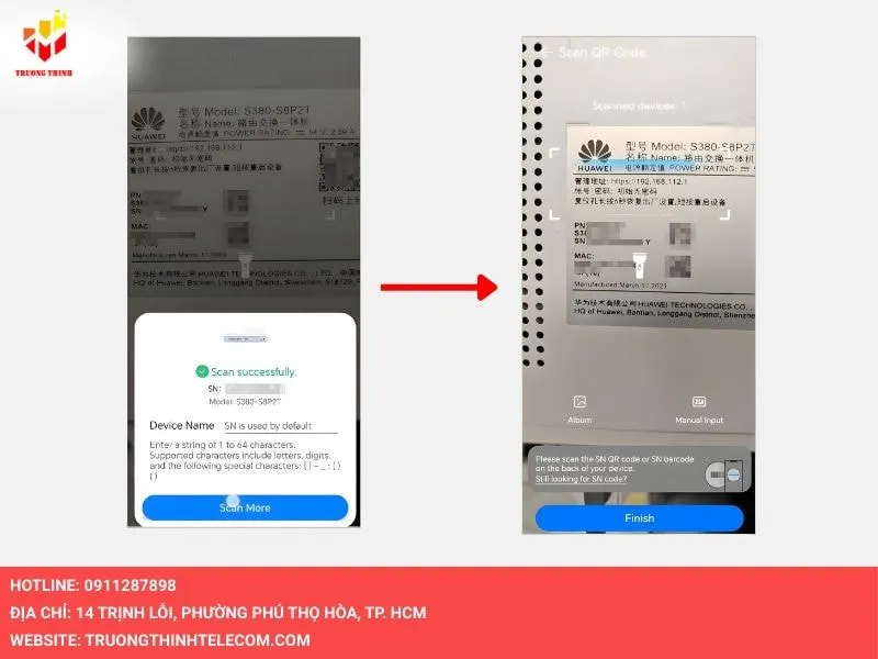 Quét mã QR SN ở mặt sau