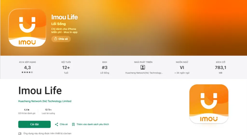 cài đặt ứng dụng Imou Life trên điện thoại