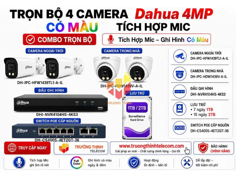 Bộ 4 camera 4mp Dahua (Mã: TT-DH-1439-A-IL)
