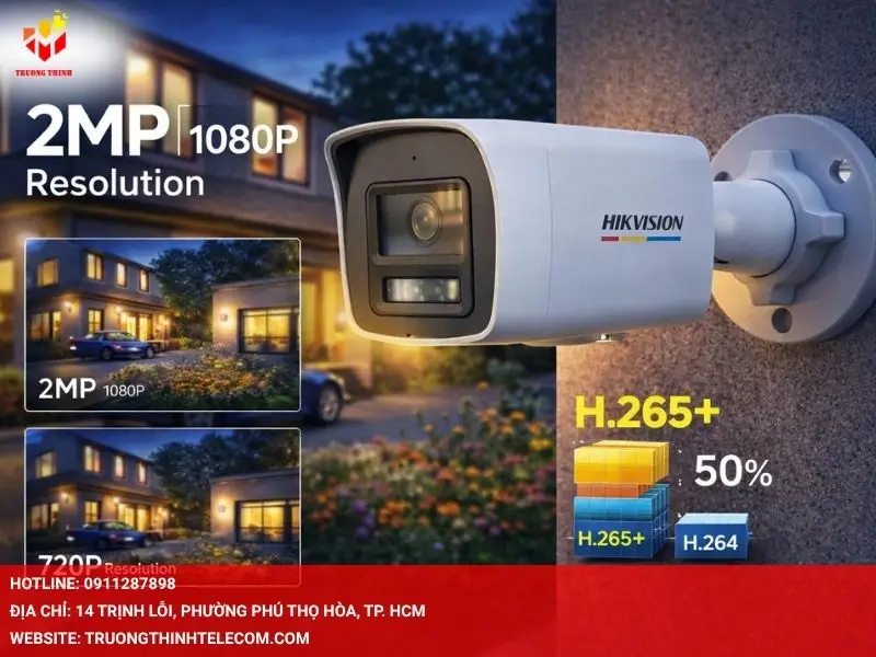 Độ phân giải 2MP sắc nét và chuẩn nén H.265+