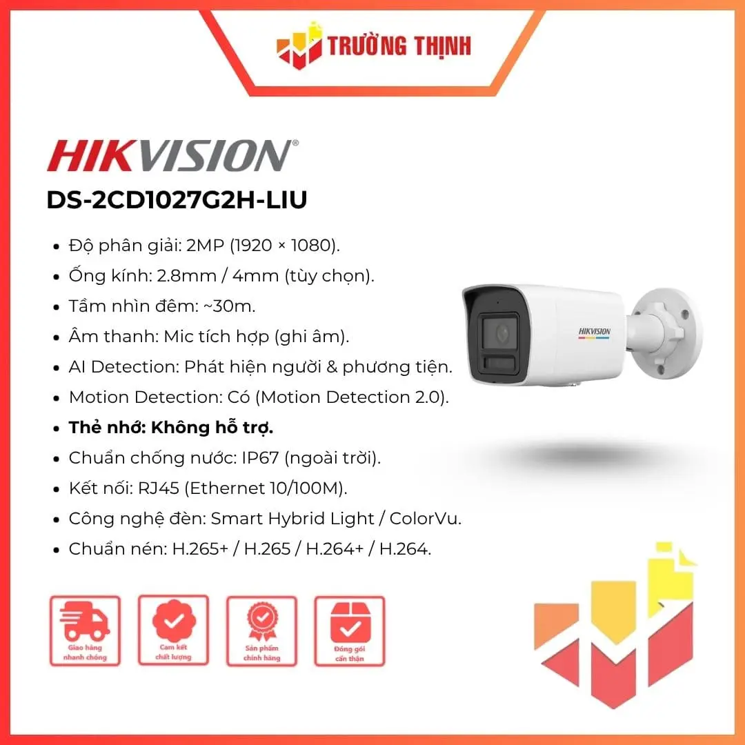 Camera Hikvision IP 2MP DS-2CD1027G2H-LIU ColorVu