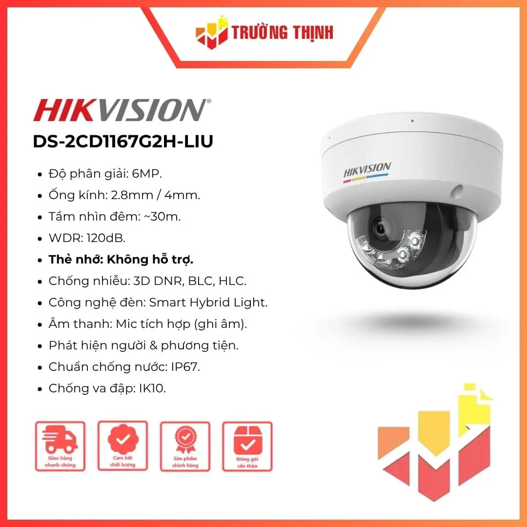 Camera IP Hikvision bán cầu 6MP DS-2CD1167G2H-LIU giá tốt