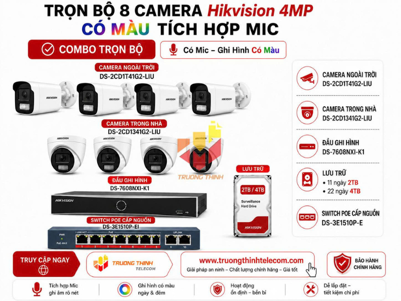 Gói 3: Bộ 8 camera 4MP Hikvision đẳng cấp chuyên nghiệp