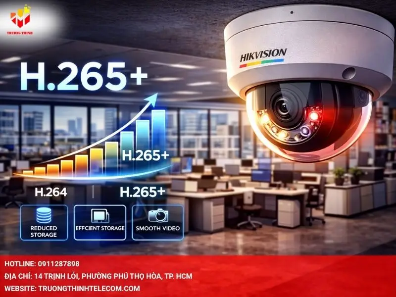 Camera DS-2CD1147G2H-LIU với nén video H.265+ tiết kiệm băng thông và dung lượng