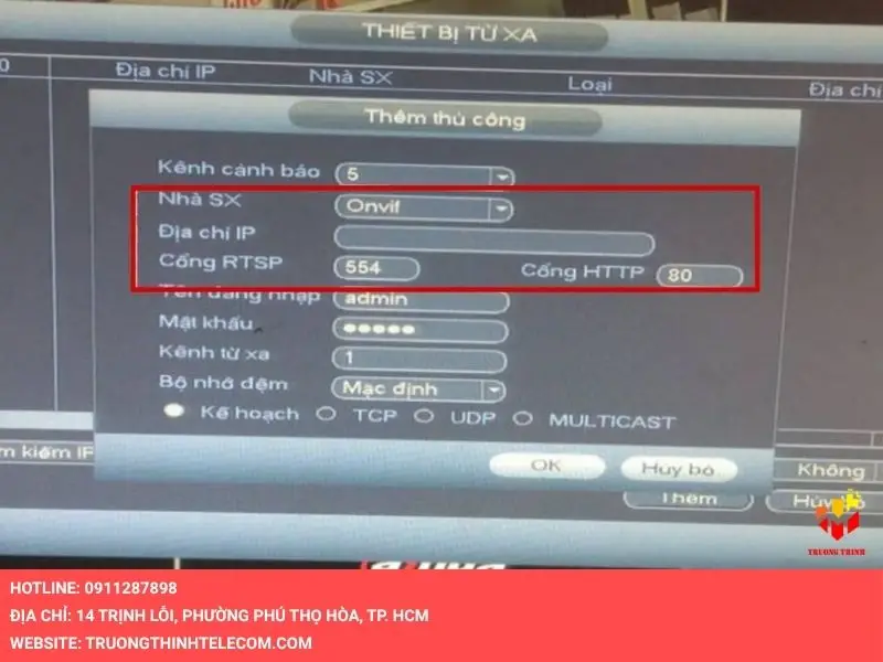 Chọn Onvif trong mục Nhà sản xuất