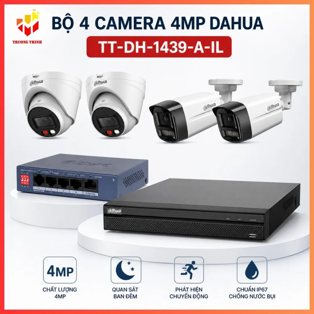 Trọn bộ 4 camera 4MP Dahua TT-DH-1439-A-IL Giá Tốt