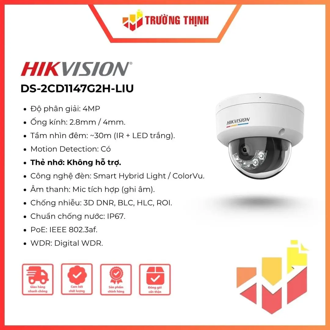 Camera Hikvision IP bán cầu 4MP DS-2CD1147G2H-LIU ColorVu