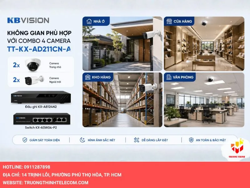 Không gian phù hợp với combo 4 camera Kbvision TT-KX-AD211CN-A