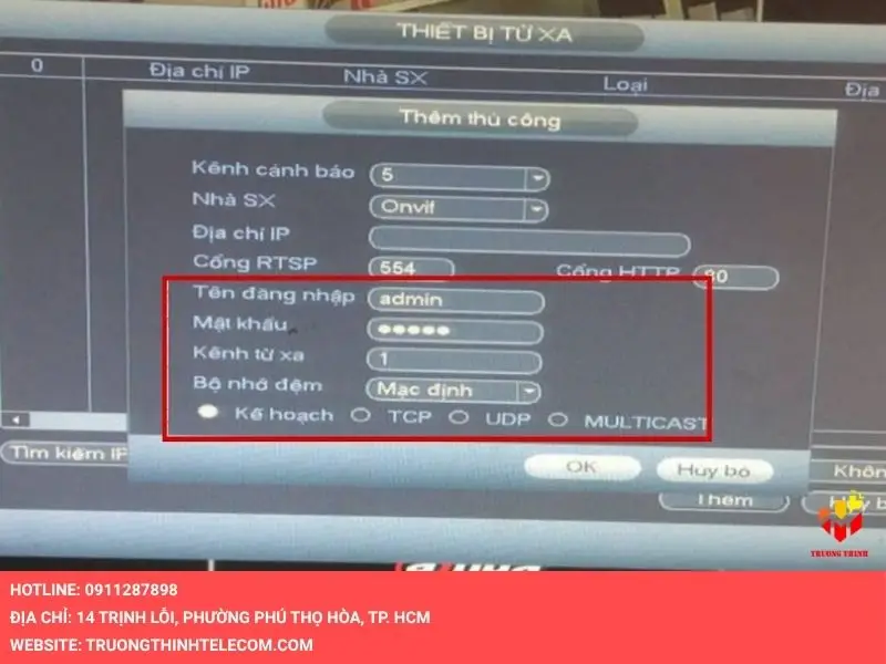 Nhập tên đăng nhập và mật khẩu camera IP