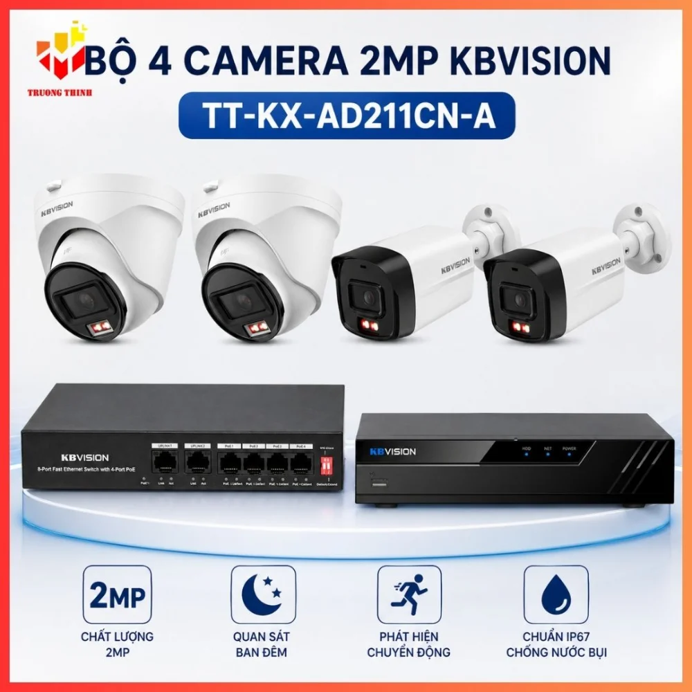 Trọn bộ 4 camera KBVision TT-KX-AD211CN-A 2MP Chính Hãng